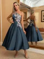 Perfect Ball-Gown One-Shoulder Flower Tea-Length Satin Dress